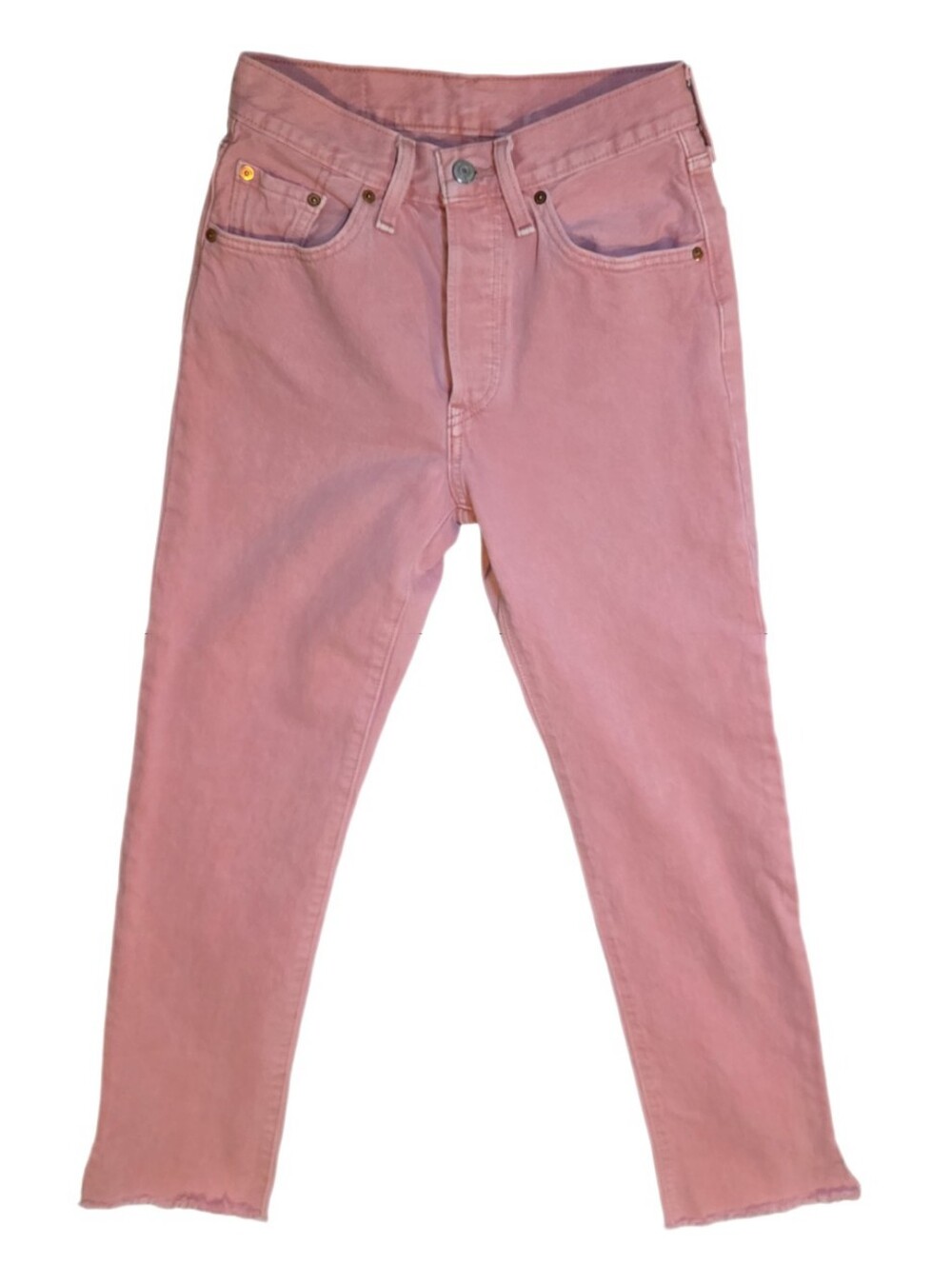 Levi's 501 Cropped Straight Leg Jeans Scraped Pale Mauve Pink 24x30 EUC - Picture 7 of 15